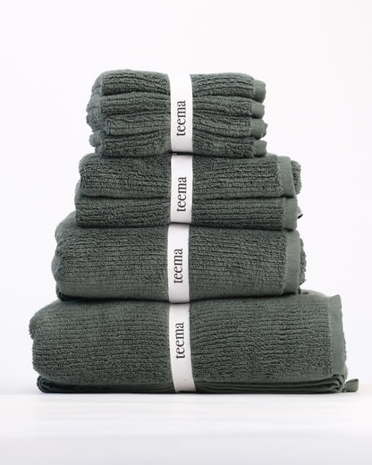 Ribbed Bath Towels in Jade