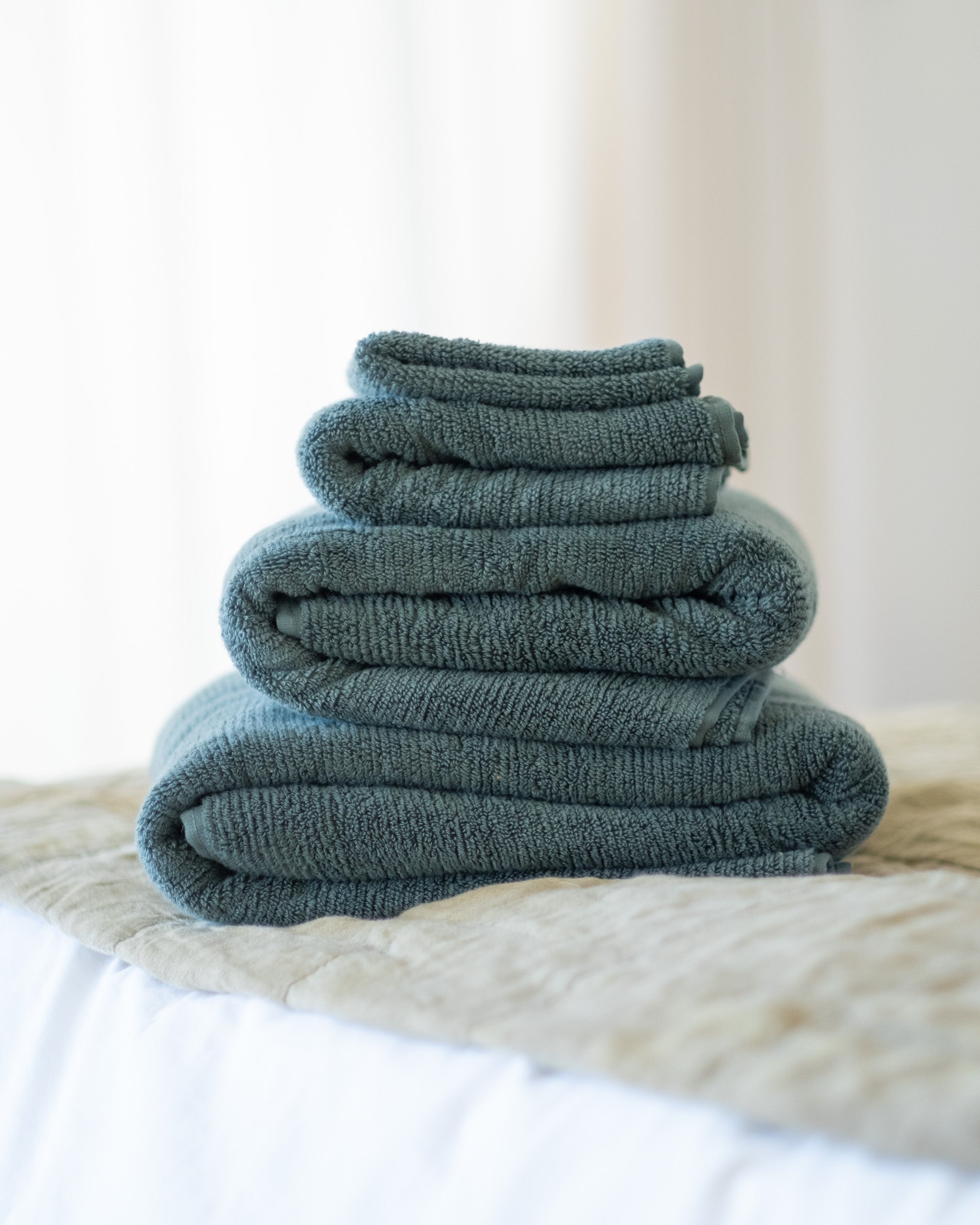 Ribbed Bath Towels in Jade