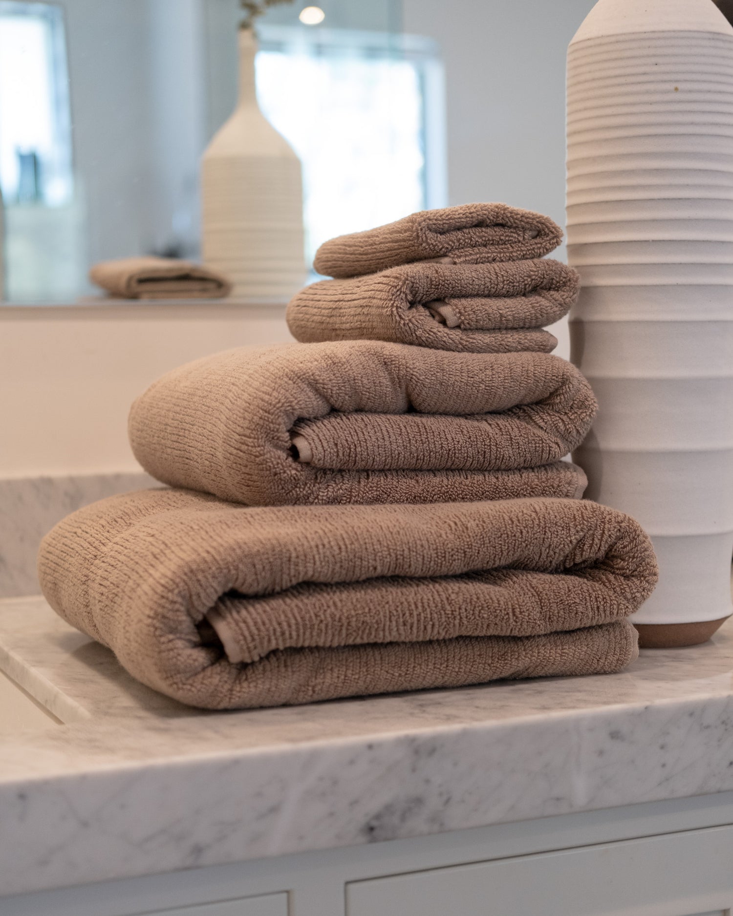 Ribbed Bath Towels in Latte