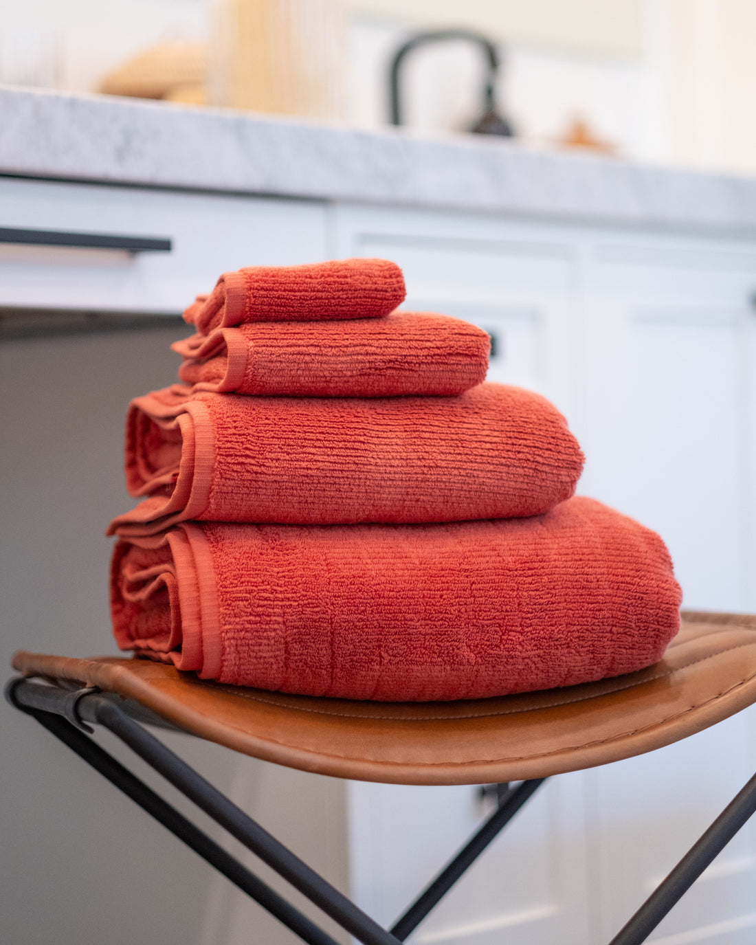 The Ribbed Washcloths in Terracotta