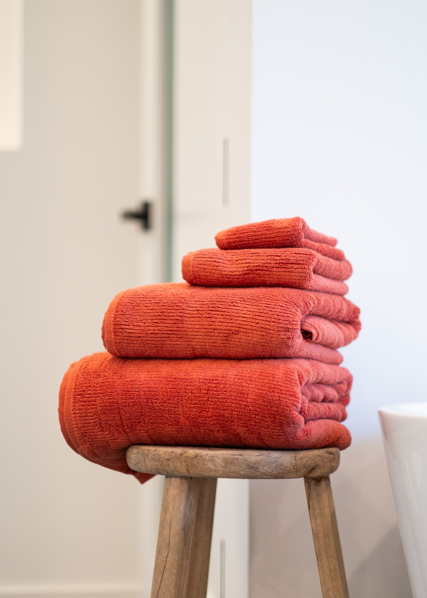 Ribbed Bath Towels in Terracotta Teema Towels