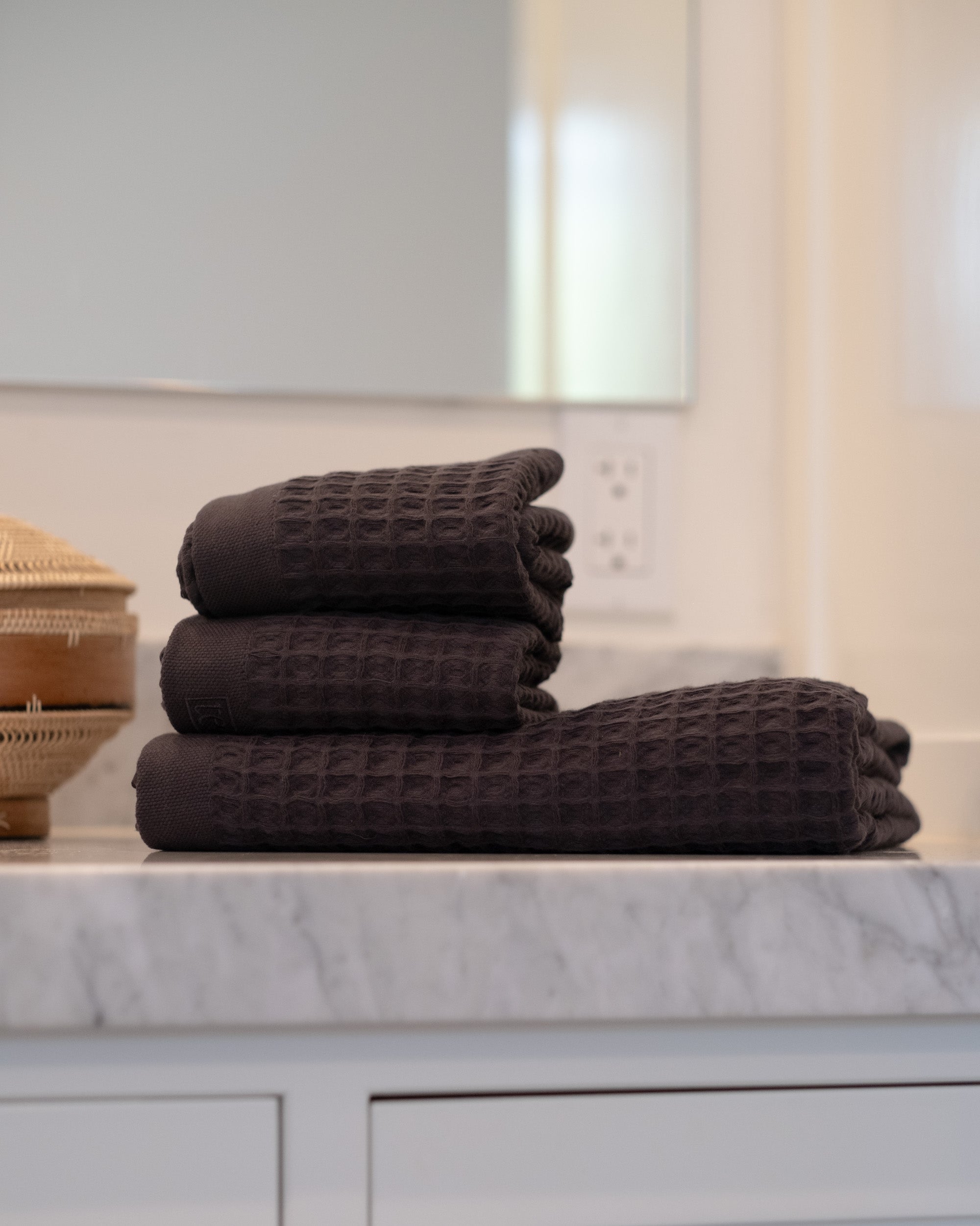 Waffle Turkish Cotton Bath Towels in Charcoal