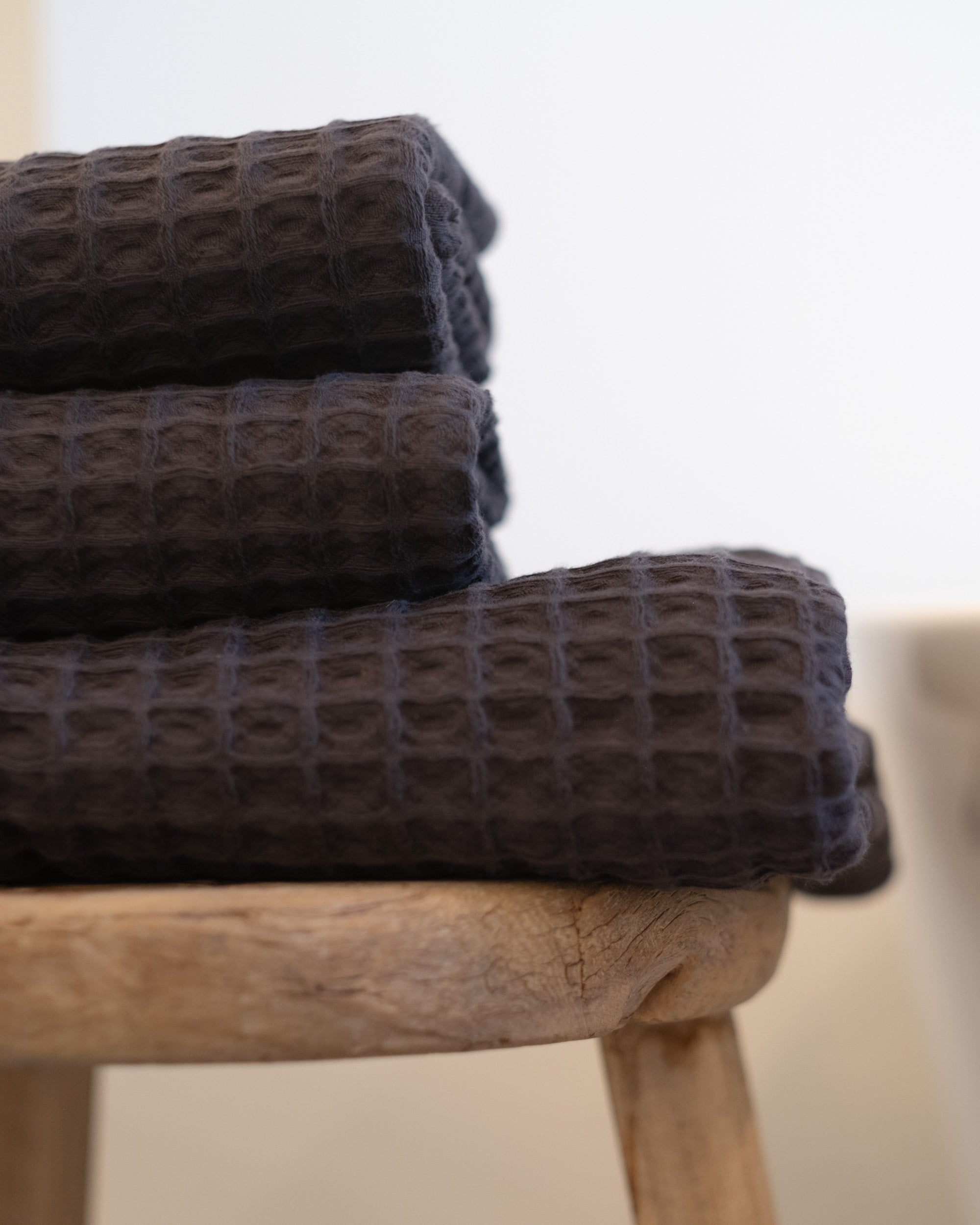 Waffle Turkish Cotton Bath Towels in Charcoal