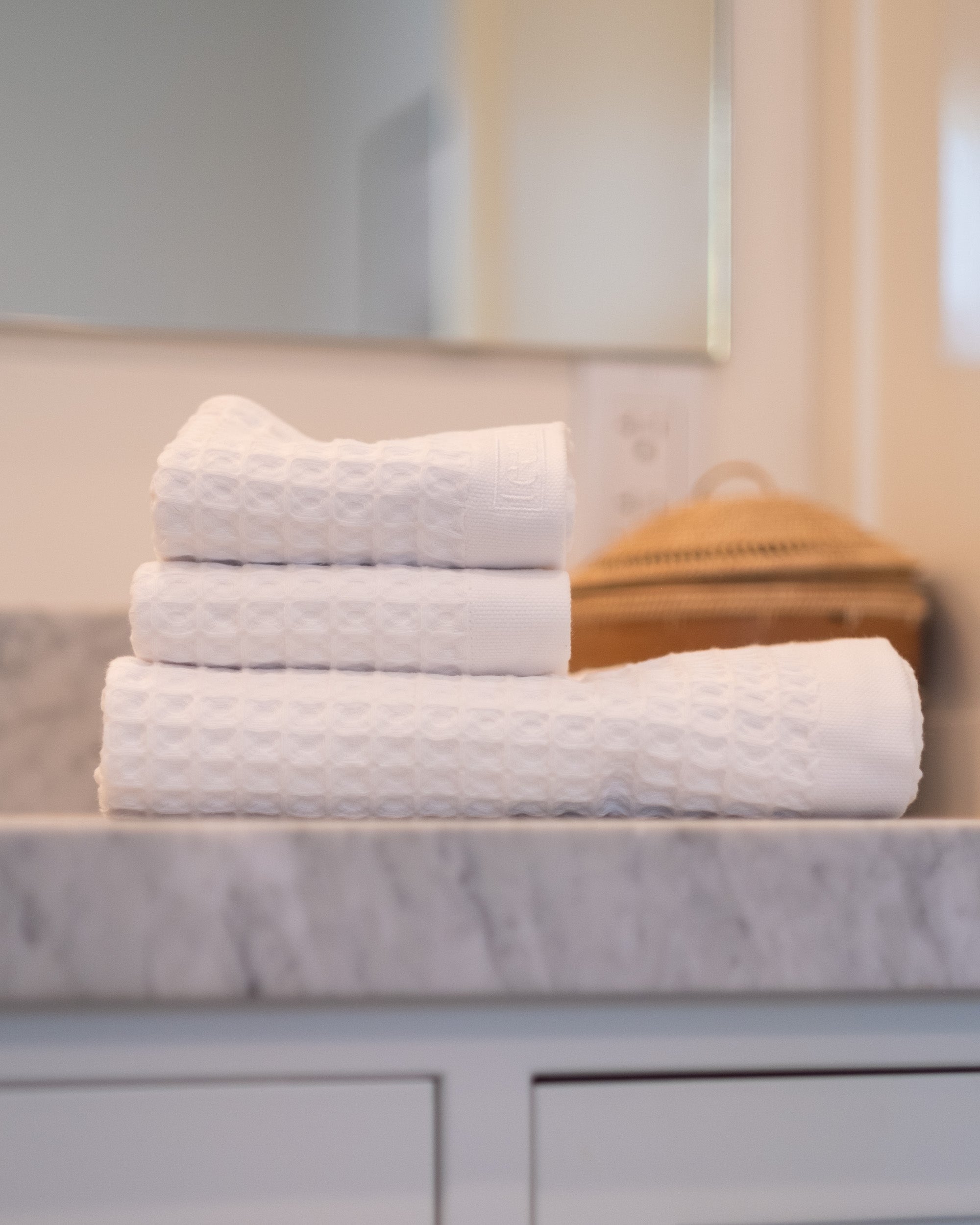 Waffle Turkish Cotton Bath Towels in White