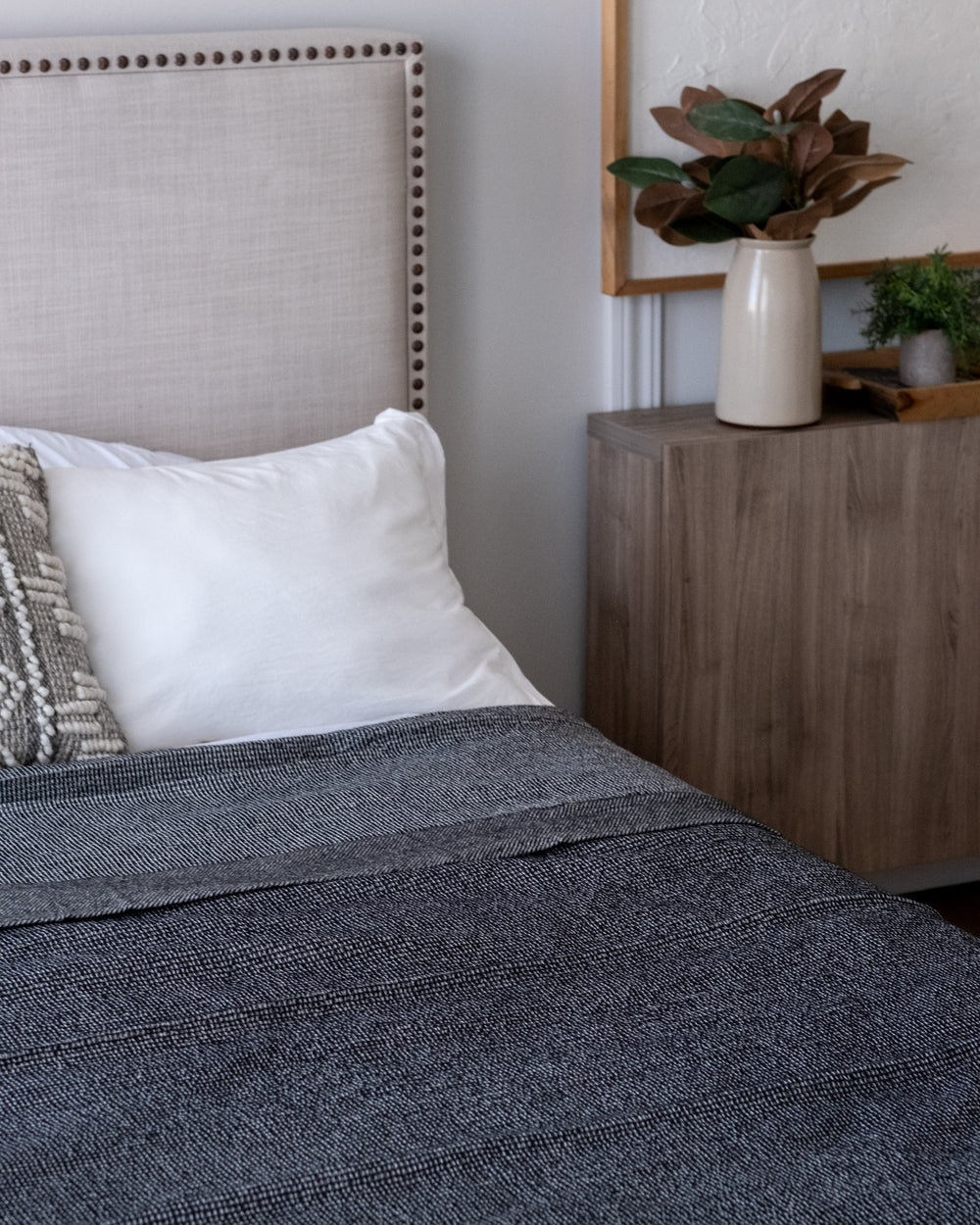 The Micro Waffle Wool Blanket in Charcoal