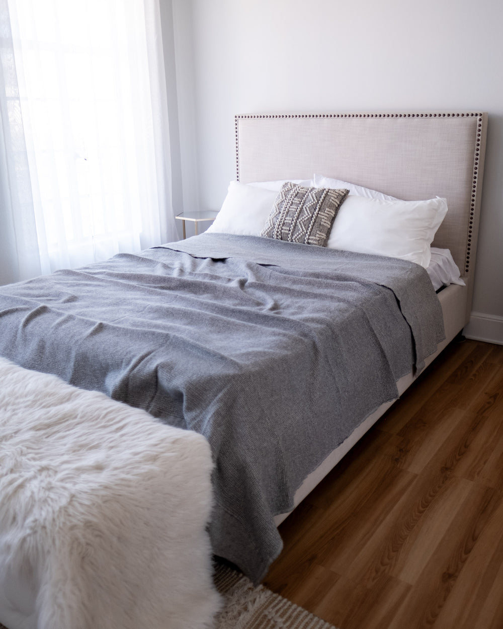The Micro Waffle Wool Blanket in Stone