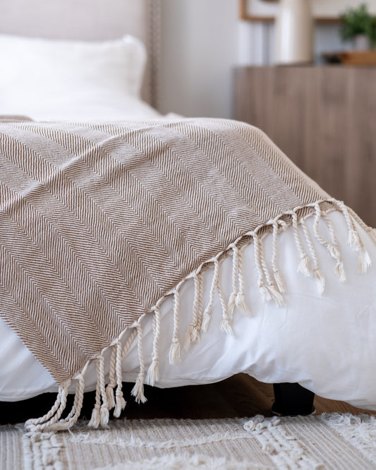The Linen Herringbone Throw in Camel