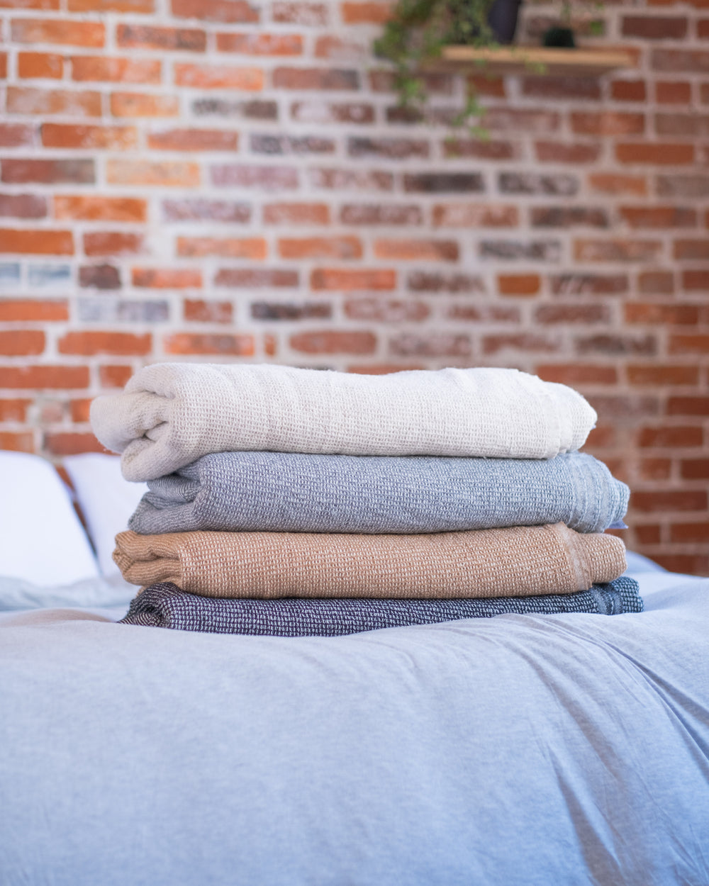 The Micro Waffle Wool Blanket in Camel